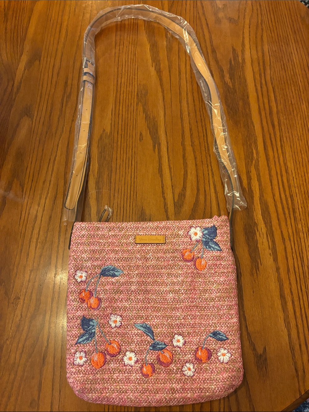 NWT Vera Bradley Pink Cherry Straw Crossbody